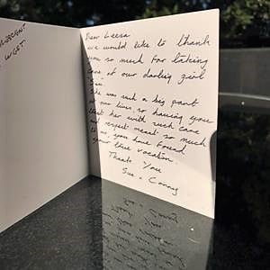 thank you card for cremation of Sam
