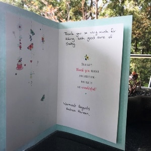 Thankyou card for cremation of Shelby